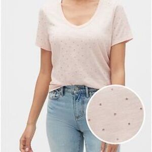 Banana Republic Malibu V-Neck T-Shirt, Pink Dot Print, XS